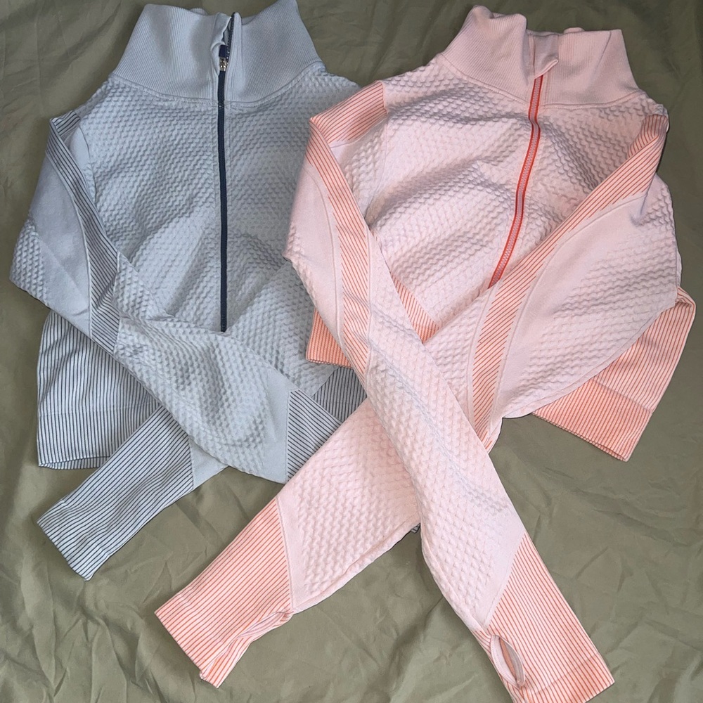 Pink and Gray Textured Zip-Up Jackets
